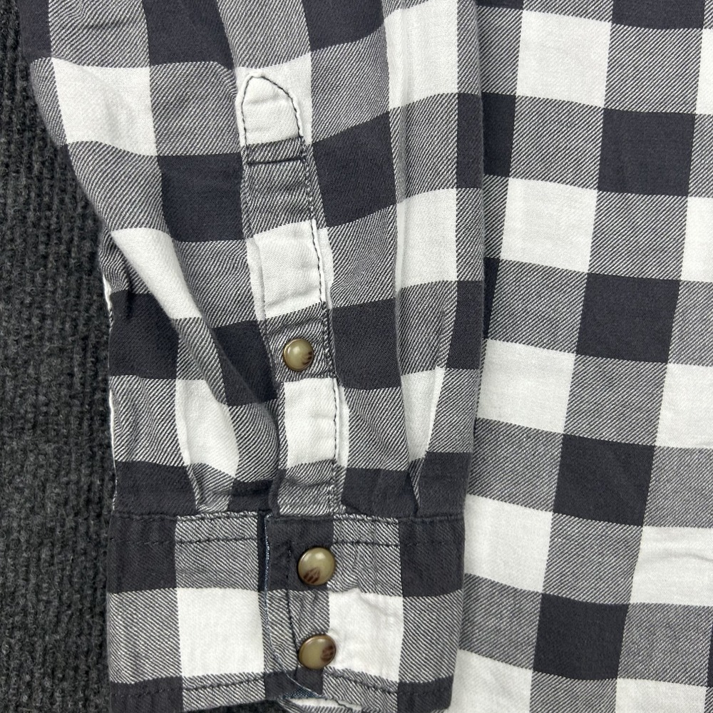 Jachs Girlfriend Medium Top Gray White Plaid Check Snap Button Down - Picture 3 of 15